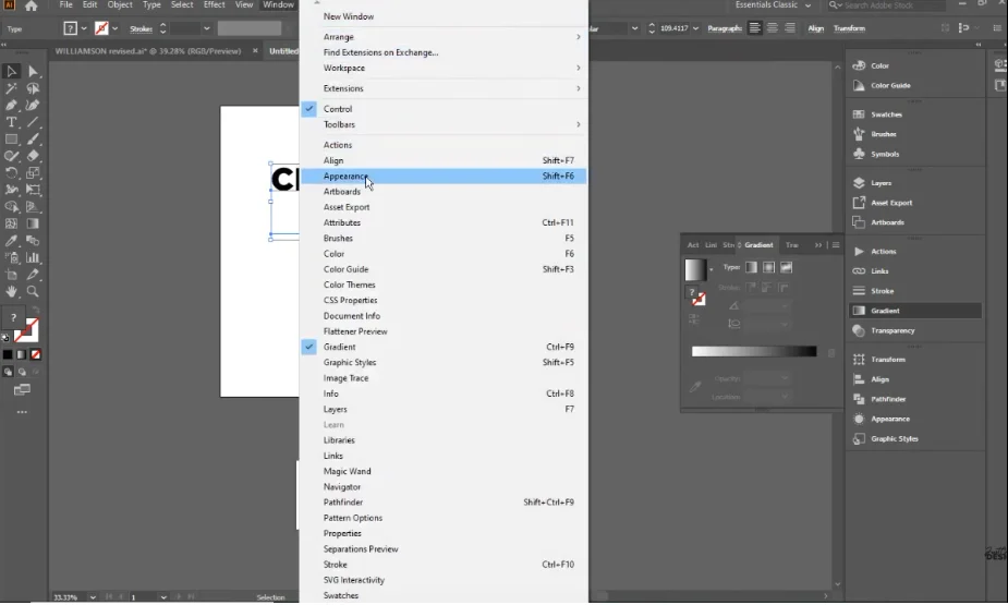 Open the Appearance Panel