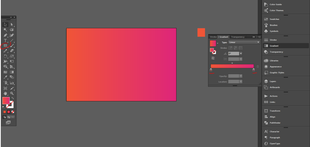 Gradient settings with Gradient menu